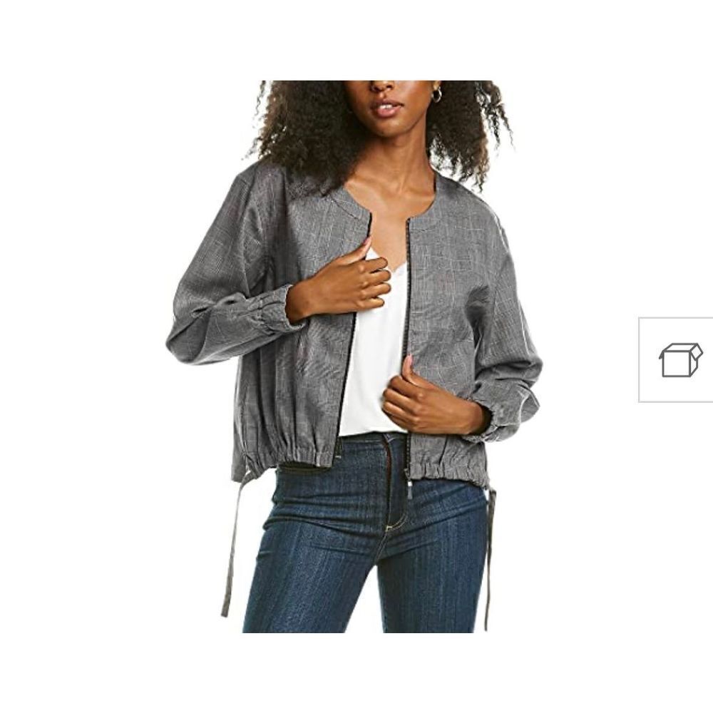b new york Women's Linen Zip Front Jacket, Prince of Wales Check